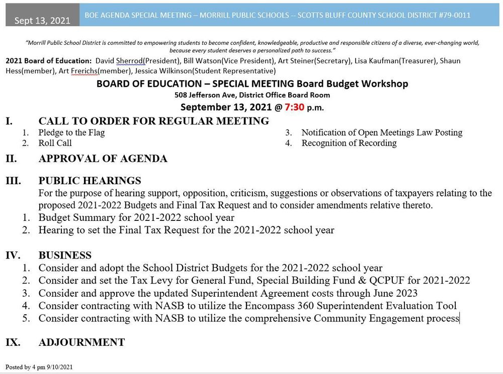 Budget Hearing Agenda